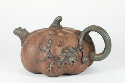 Purple Clay Carved Flower Pattern Teapot