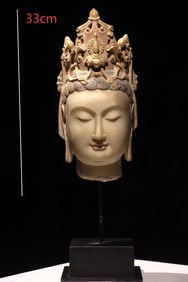 White Stone Colour Painted GuanYin Head Figure