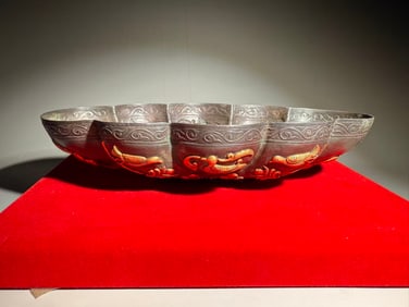 Gilt Silver Carved Character Story and Bird Pattern Bowl