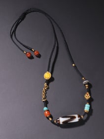 Dzi Bead and Solid Gold Necklace