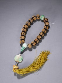 Agarwood Inlaid Gilt Bronze Carved Shou Pattern Eighteen Praying Bead Bracelet