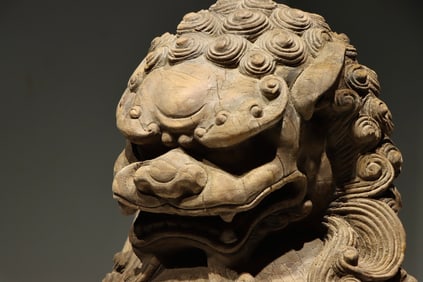 Grey Stone Carved Lion Shape Figure