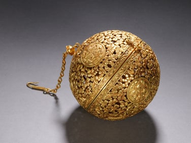 Gilt Bronze Carved Flower with Butterfly Pattern Incense Burner