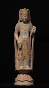Stone Colour Painted GuanYin Figure