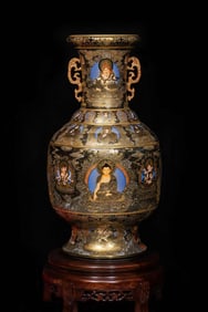 Enamel Drawing Flower and Amitabha Pattern Porcelain Double Ears Vase
