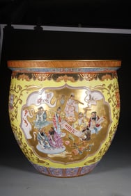 Famille Rose Carved The Eight Immortals Pattern Porcelain Pot