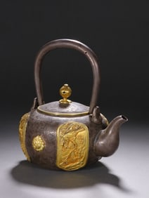 Gilt Silver Carved Magpie with Plum Flower Pattern Handle Pot