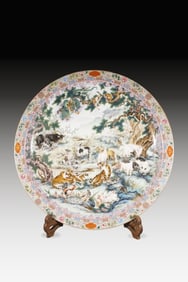 Famille Rose Chinese Zodiac Pattern Porcelain Plate
