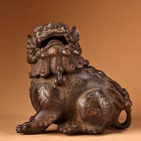 Bronze Colour Painted Carved Lion Shape Incense Burner