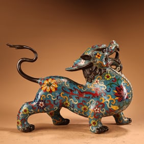 Bronze Cloisonne Carved Flower Pattern Beast Shape Figure