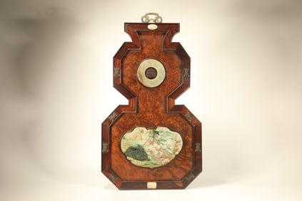 Huanghuali Wood Inlaid Jadeite Carved Landscape and Character Story Pattern Wall Panel