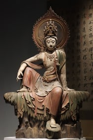Wood Colour Painted Avalokitesvara Figure