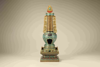 Bronze Cloisonne Carved Flower Pattern Pagoba