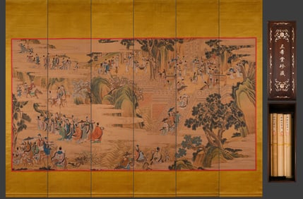 Group of Six Chinese Drawing Character Story Painting,Ren Xiong Mark