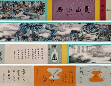 Chinese Drawing Landscape Hand Scroll,Zhang Daqian Mark