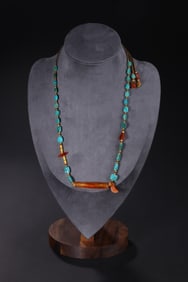 Agate and Turquoise & Solid Gold Bead Necklace