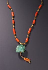 Agate and Turquoise & Solid Gold Bead Necklace