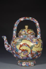 Bronze Cloisonne Carved Dragon Pattern Handle Pot