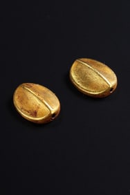 Pair of Solid Gold Carved Bean Shape Ornament
