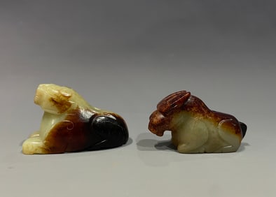 Pair of Jade Carved Beast Shape Ornament