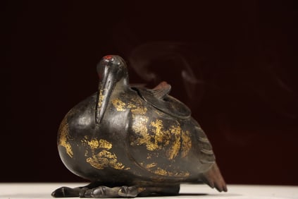 Gilt Bronze Carved Crane Shape Incense Burner