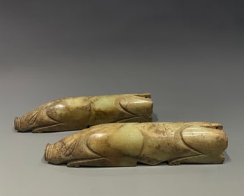 Pair of Jade Carved Pig Shape Paper Weight