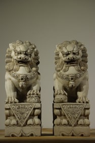 Pair of Stone Carved Lion Shape Figure