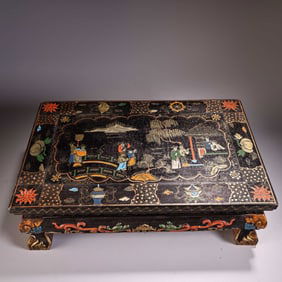 Lacquerware Inlaid Gem Stone Carved Character Story Pattern Table