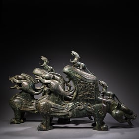Pair of Chinese Bronze Carved Dragon Pattern Beast Shape Incense Burner