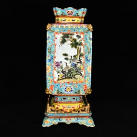 Enamel Drawing Pine Tree and Crane & Poetry Pattern Porcelain Vase
