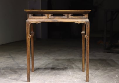 Huanghuali Wood Carved Reishi Mushroom Pattern Table