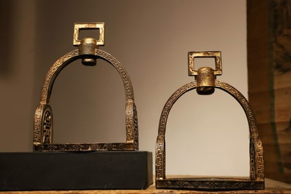 Pair of Gilt Bronze Carved Cloud Pattern Stirrup