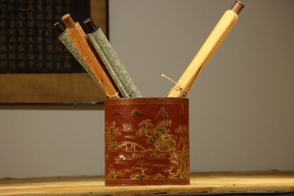 Lacquerware Gold Drawing Landscape Pattern Brush Pot