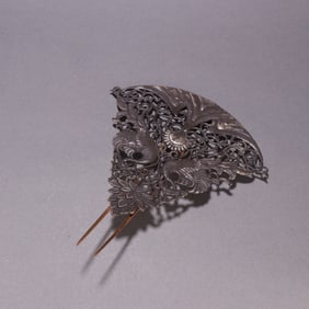 Silver Carved Phoenix and Flower Pattern Hairpin