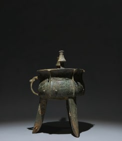 Chinese Bronze Carved Beast Face Pattern Double Ears Pot