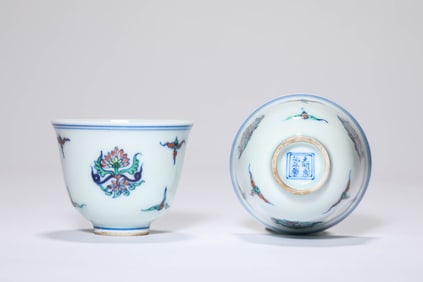A Pair of Doucai 'Bouquet of Lotus' Cups