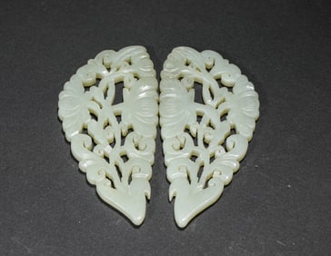 A Pair of Jade 'Floral' Pendants