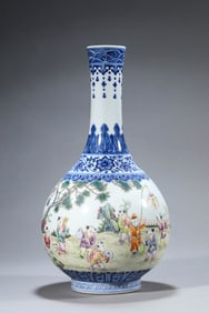 A Blue and White with Famille-Rose 'Children at Play' Vase