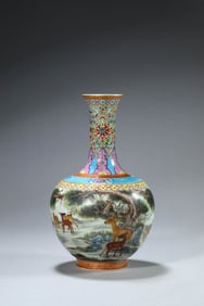A Famille-Rose 'Pine-and-Deer' Vase