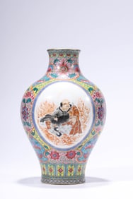 A Yellow-Ground Famille-Rose 'Arhat' Vase with Panels
