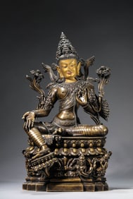 A Pala-Style Partially Gilt Silver-Inlaid Alloy Copper Green Tara