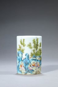 A Famille-Rose 'Seven Sages of Bamboo Grove' Brushpot