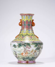 A Famille-Rose 'Interlocking Lotus and Animals' Vase