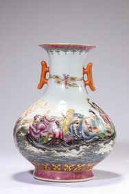 A Famille-Rose 'Eight Immortals' Water-Chestnut Vase