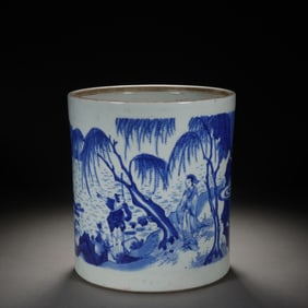 Blue and White Character Story Pattern Porcelain Brush Pot