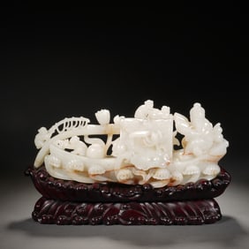 Jade Carved Character and Boat Shape Ornament
