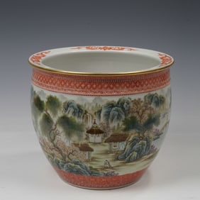 Famille Rose Landscape Pattern Porcelain Pot