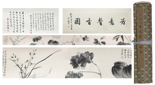 Chinese Drawing Flower Hand Scroll,Ba Dashanren Mark