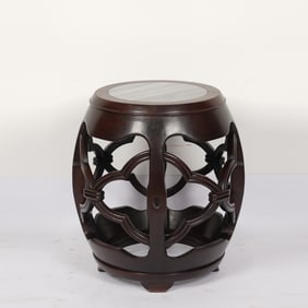 Red Sandalwood Carved Flower Pattern Stool