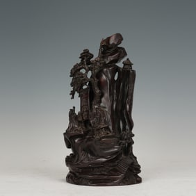 Red Sandalwood Carved Landscape and Character Shape Figure
